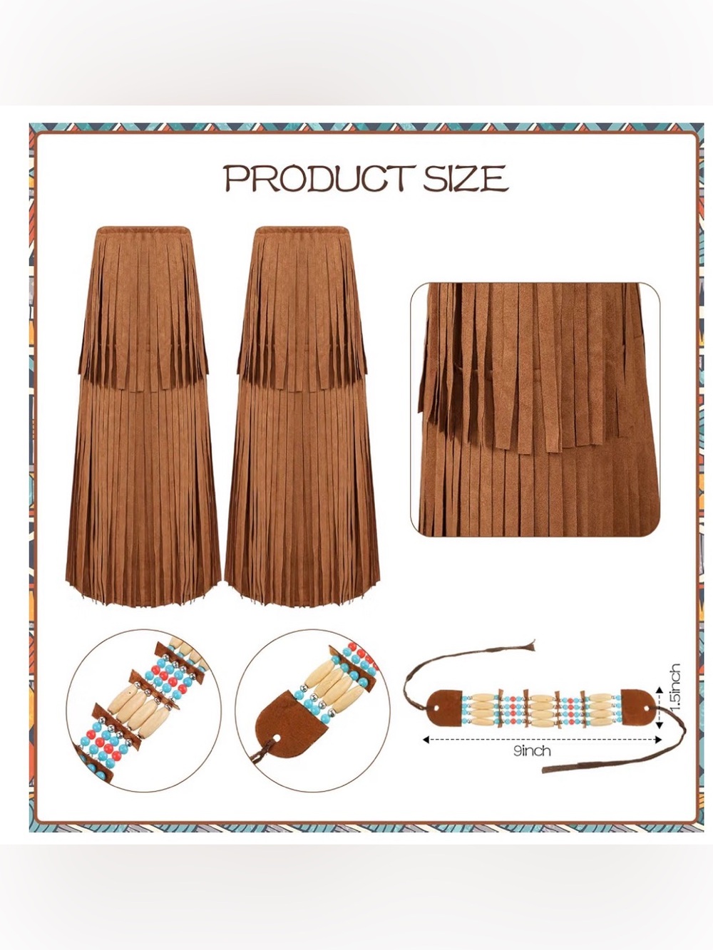 4 Pcs Native American Costume Set for Women Maiden Princess Costume Size Large - Picture 3 of 7